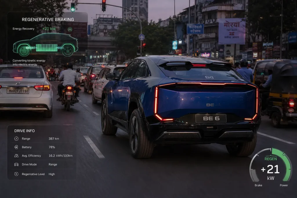 Mahindra BE 6 driving in city traffic conditions