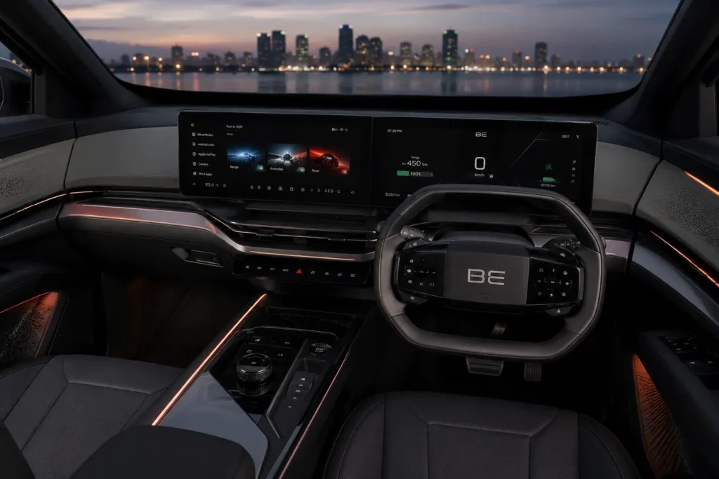 Mahindra BE 6 interior with dual digital displays