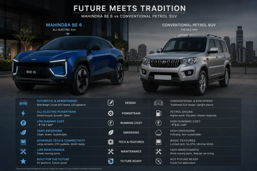 Mahindra BE 6 compared with a traditional SUV
