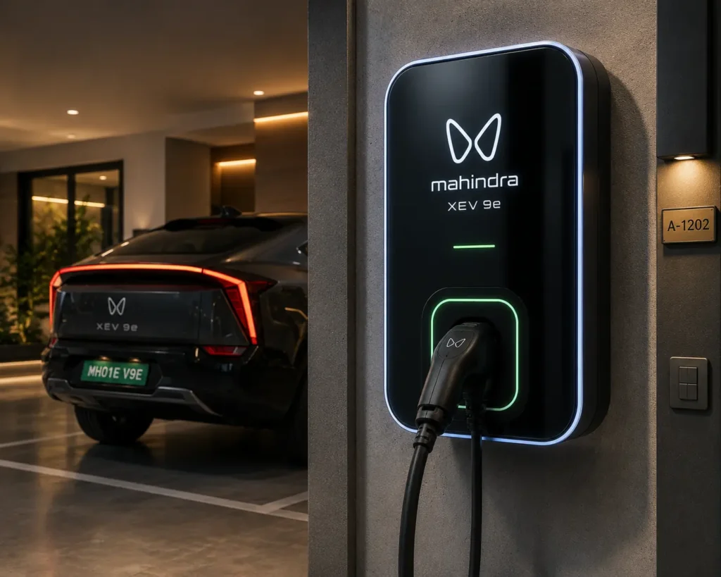 Mahindra XEV 9e charging using a home wall box
