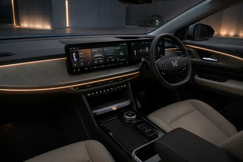 Mahindra XEV 9e premium interior dashboard layout