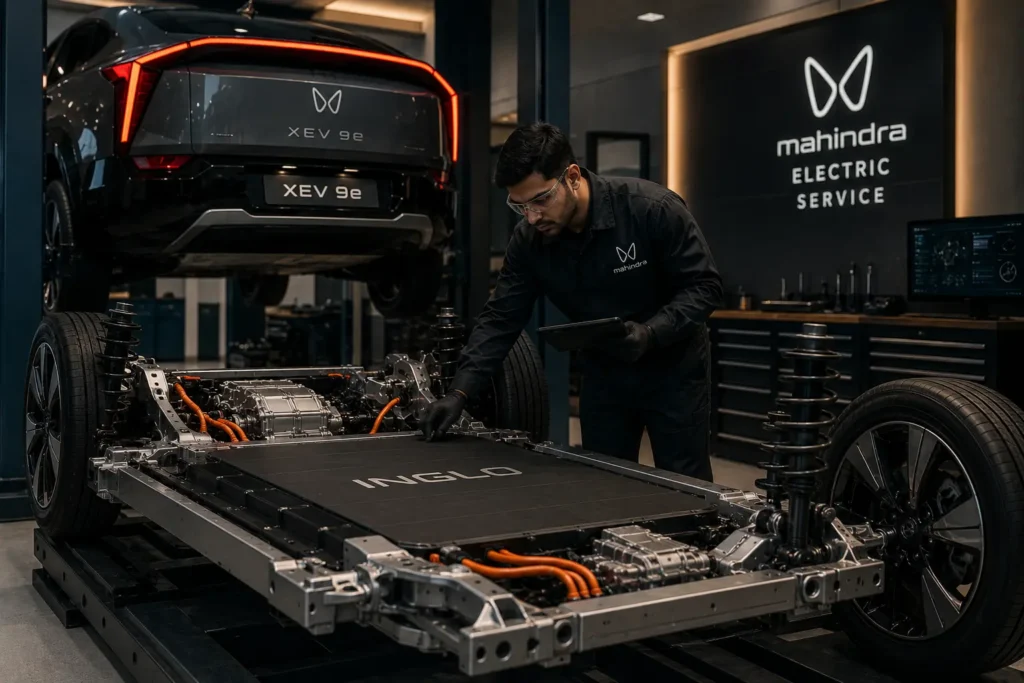Mahindra XEV 9e battery inspection and EV servicing