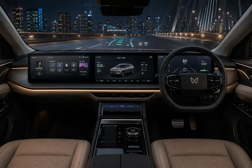 Mahindra XEV 9e triple-screen luxury cockpit