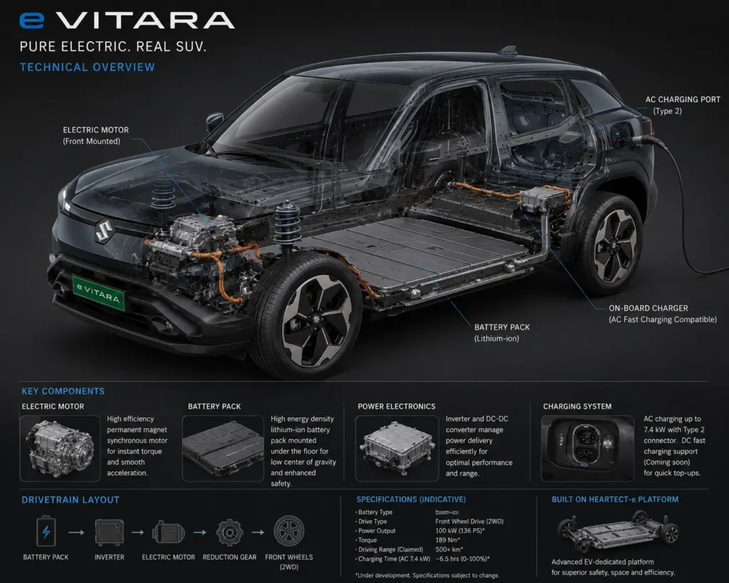 Maruti Suzuki e Vitara battery and drivetrain layout