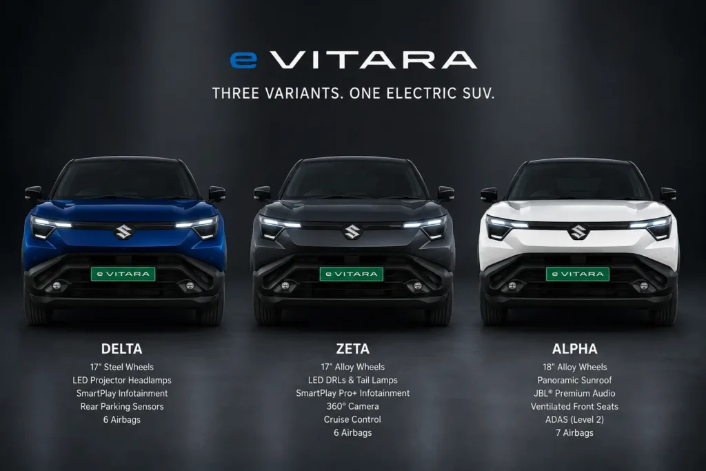 Maruti Suzuki e Vitara variants comparison