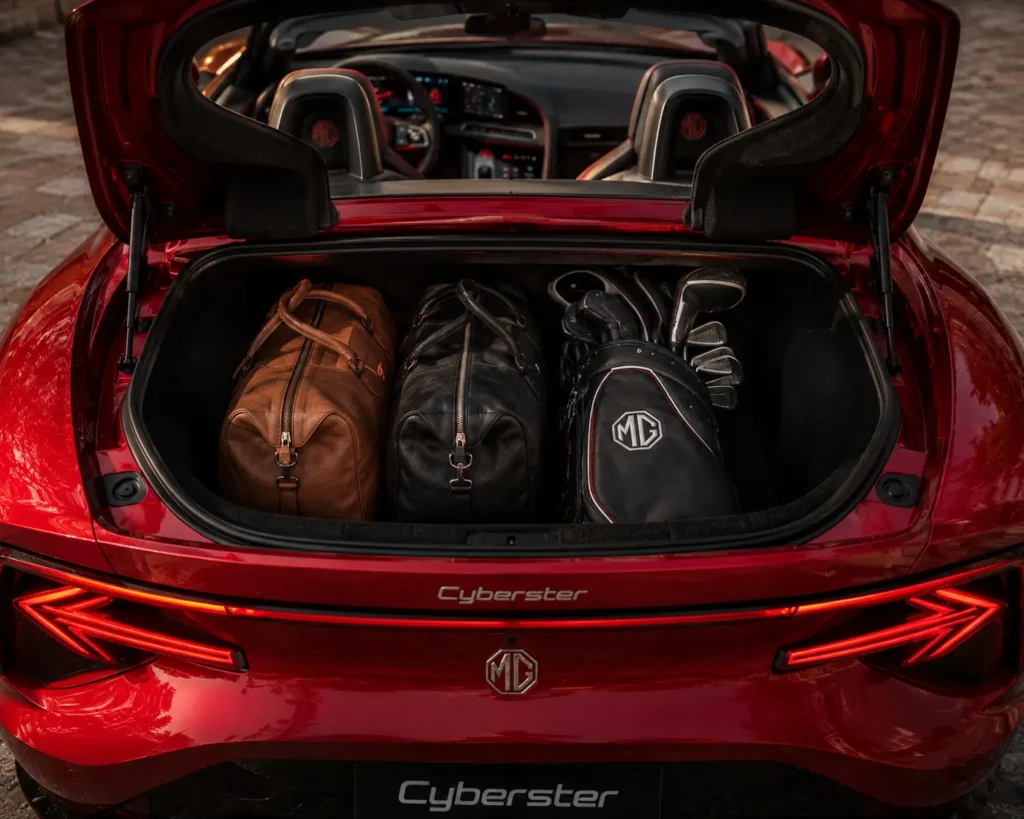 Small luggage compartment inside the MG Cyberster.