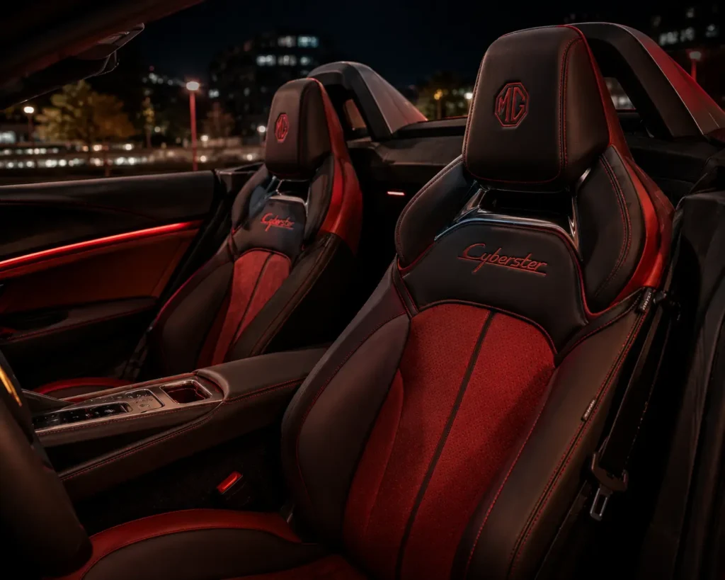 Sports seats and premium interior materials inside the MG Cyberster.