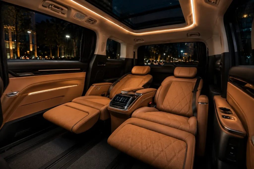 MG M9 reclining rear lounge seats