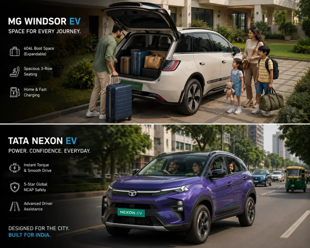 Choosing between MG Windsor EV and Tata Nexon EV for family use