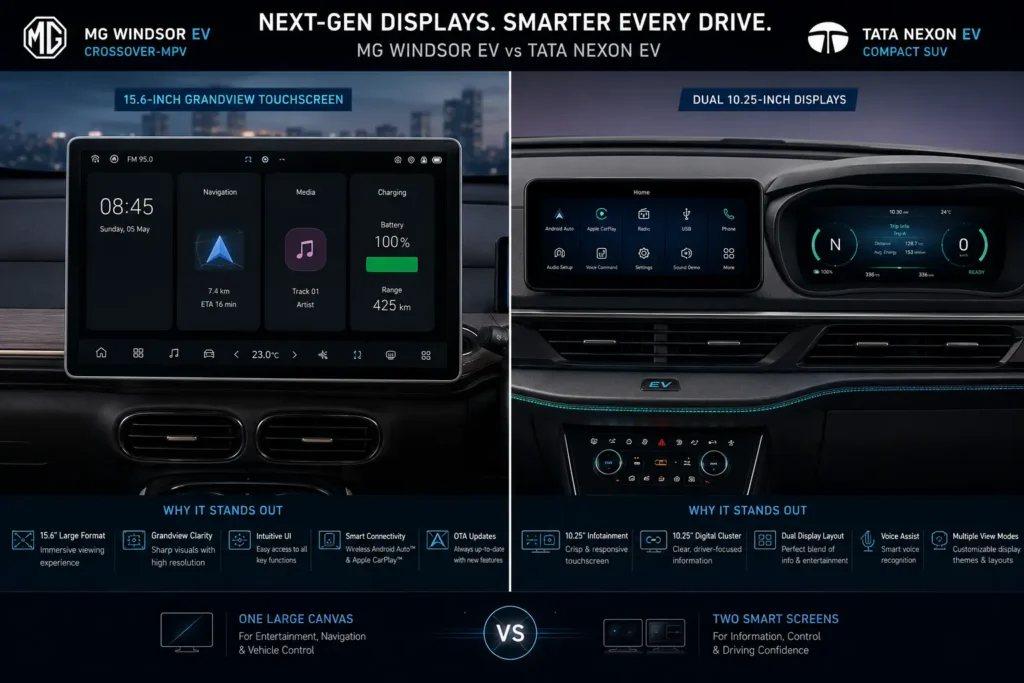 Infotainment systems in MG Windsor EV and Tata Nexon EV