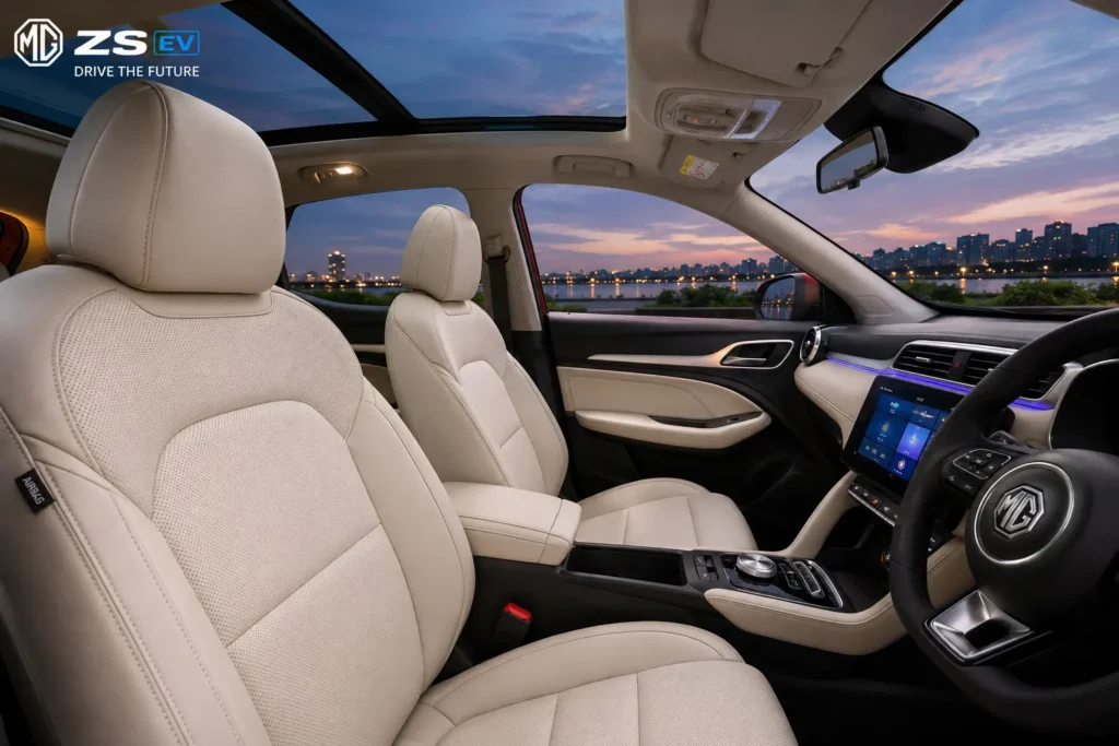 MG ZS EV leather seats and premium cabin quality