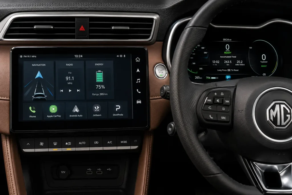 MG ZS EV dashboard and infotainment system