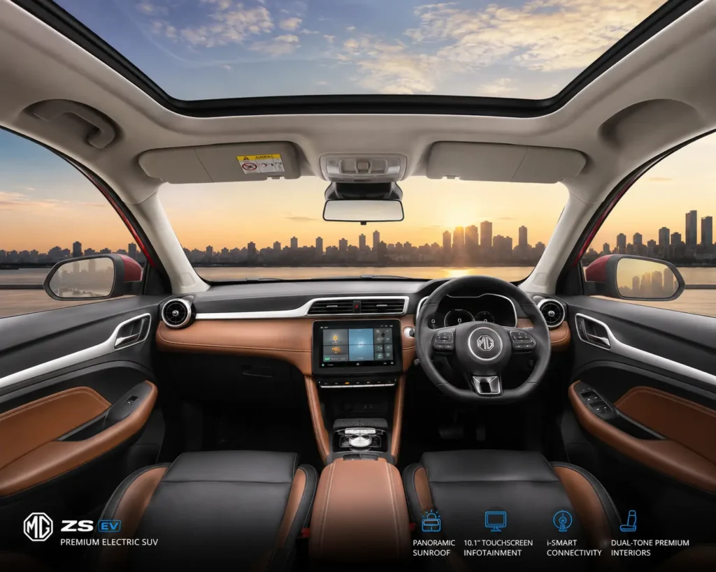 MG ZS EV premium interior and panoramic sunroof