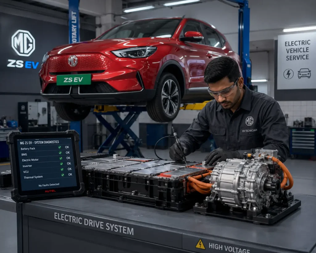 MG ZS EV maintenance and battery inspection