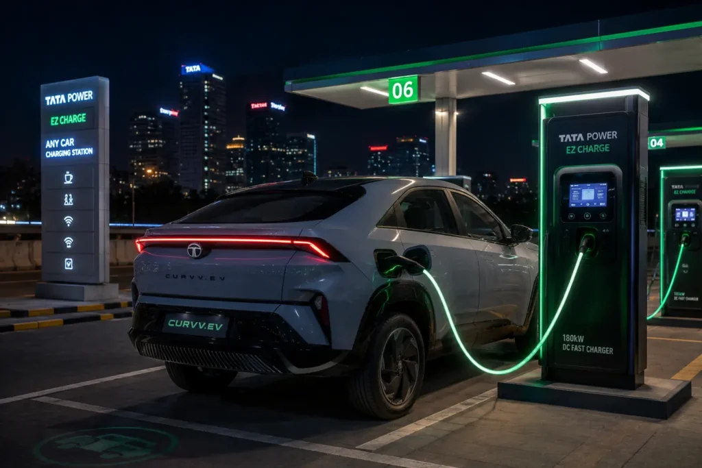 Tata Curvv EV connected to DC fast charger