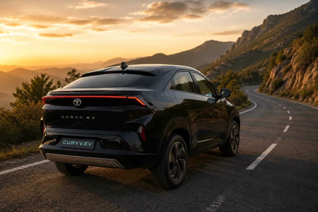 Tata Curvv EV showcasing sporty coupe SUV silhouette