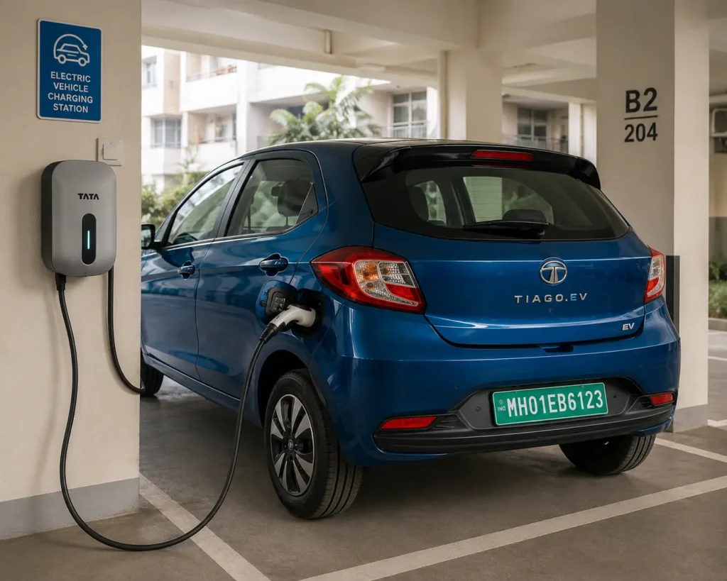 Tata Tiago EV charging at home wall charger