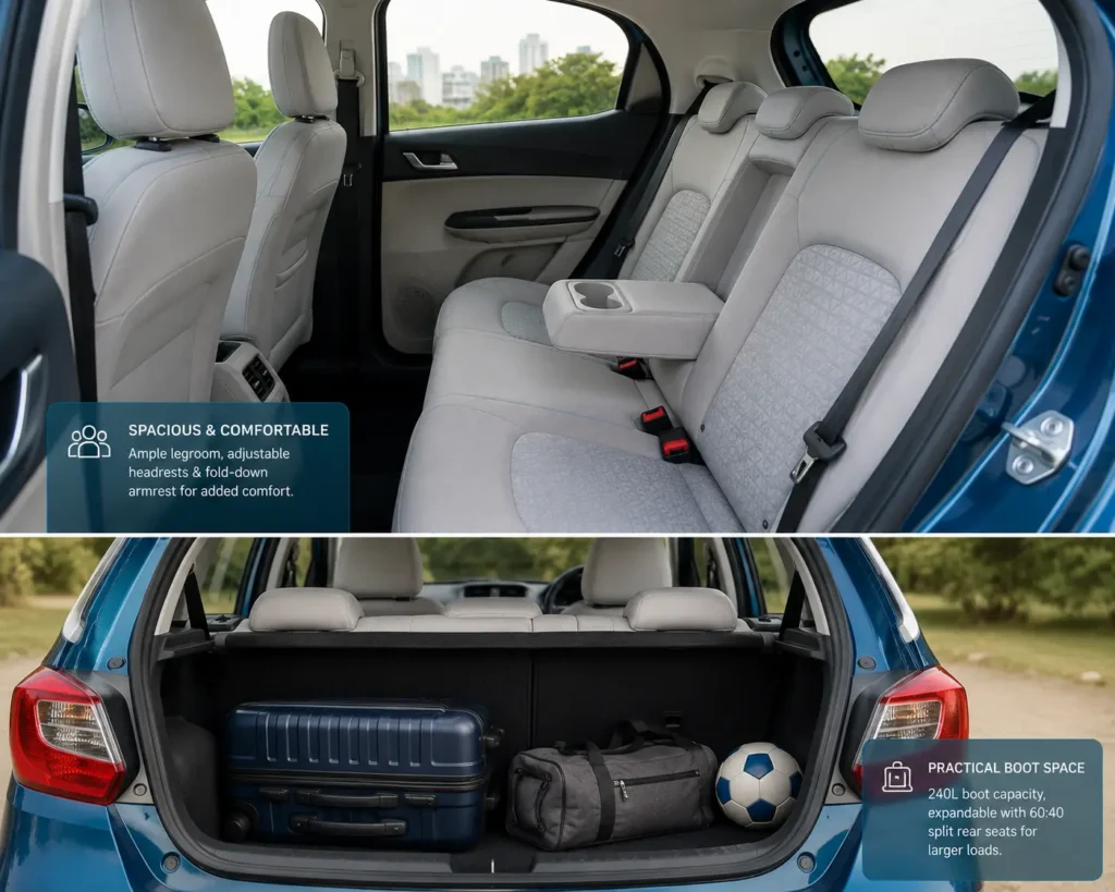 Tata Tiago EV rear seating and boot space