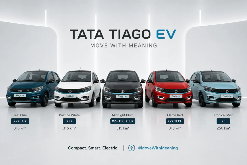 Tata Tiago EV variants in multiple color options