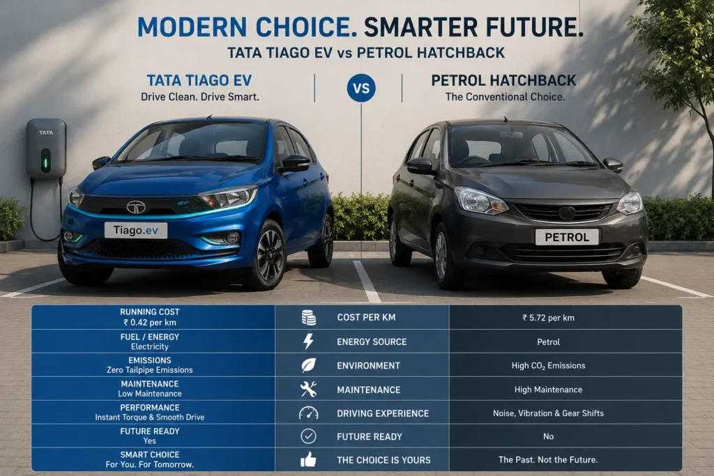 Tata Tiago EV compared with a petrol hatchback