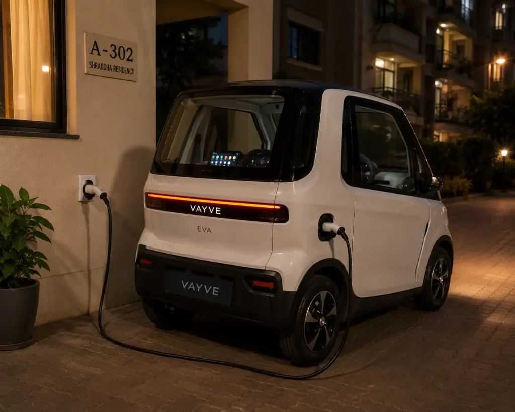 Vayve Eva charging at home using standard socket