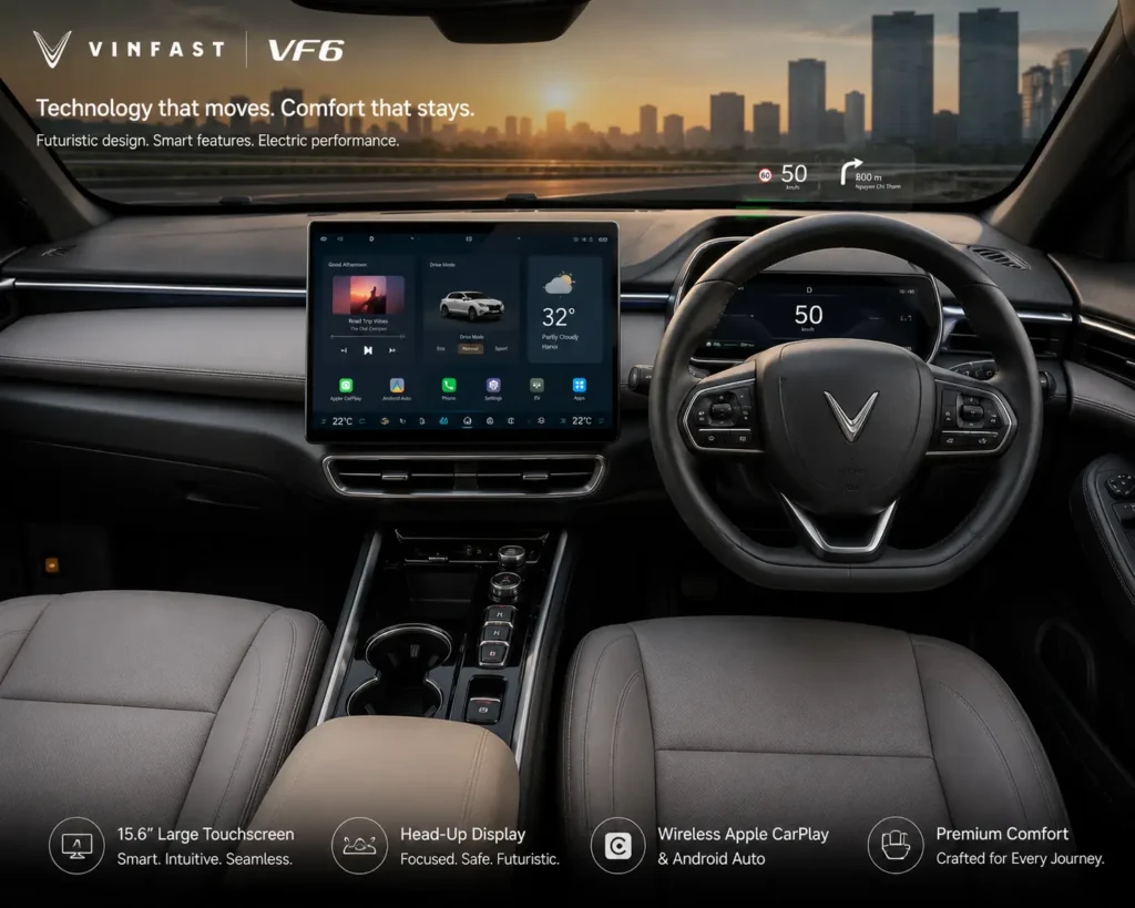 VinFast VF6 interior and touchscreen dashboard