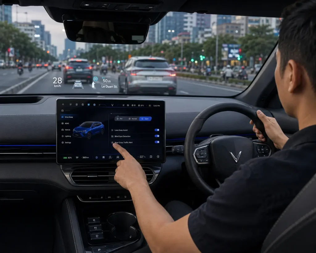 VinFast VF7 infotainment and HUD display