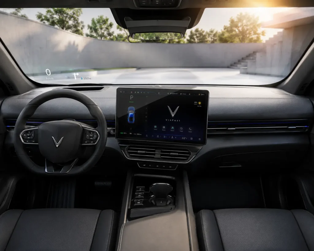 VinFast VF7 interior with touchscreen dashboard