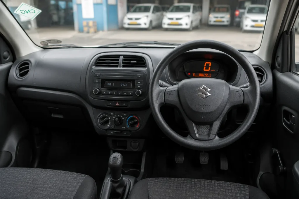 Functional dashboard and driver-focused cabin inside the Alto Tour H1