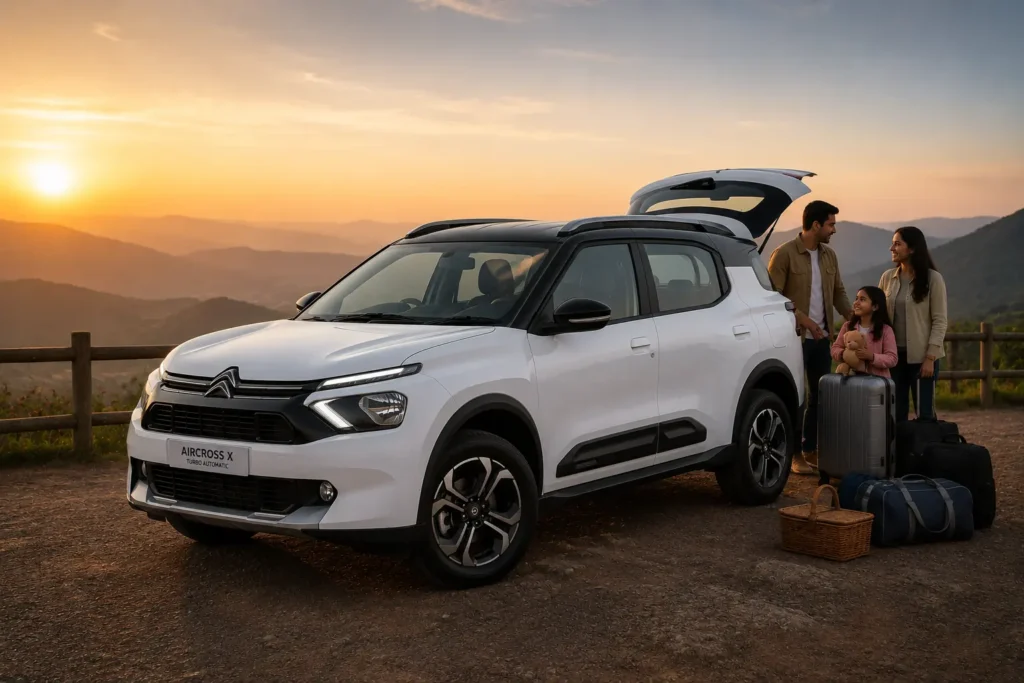 Citroen Aircross X family SUV at scenic road trip destination