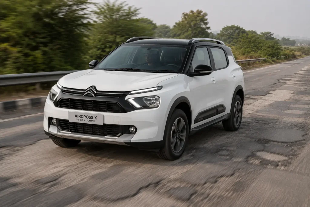 Citroen Aircross X driving on Indian roads with Flying Carpet suspension