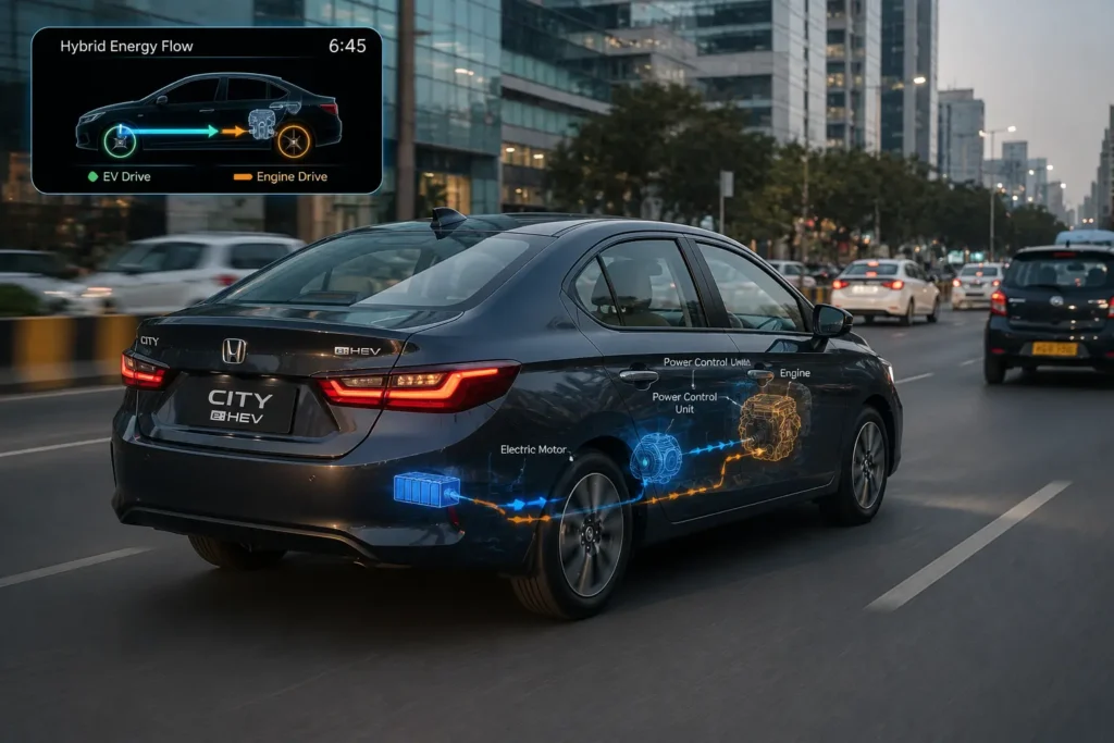 Honda City e:HEV hybrid in urban driving conditions