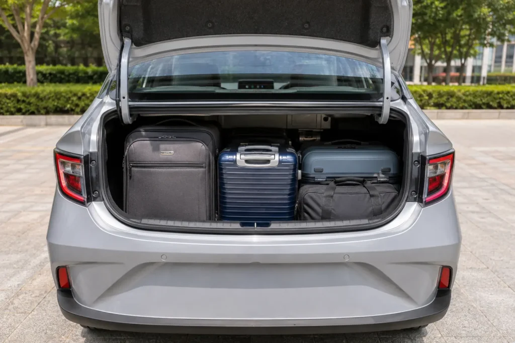 Hyundai Aura 402-litre boot capacity with luggage storage demonstration