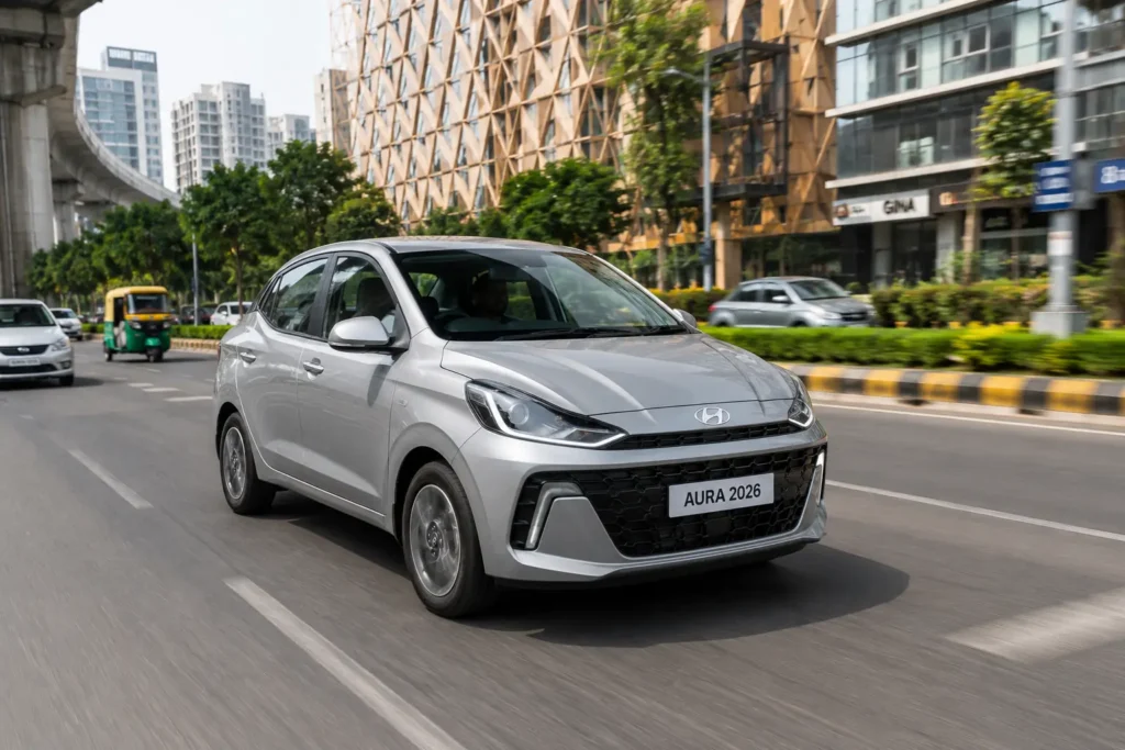 Hyundai Aura rear exterior design with LED tail lamps and sedan boot styling