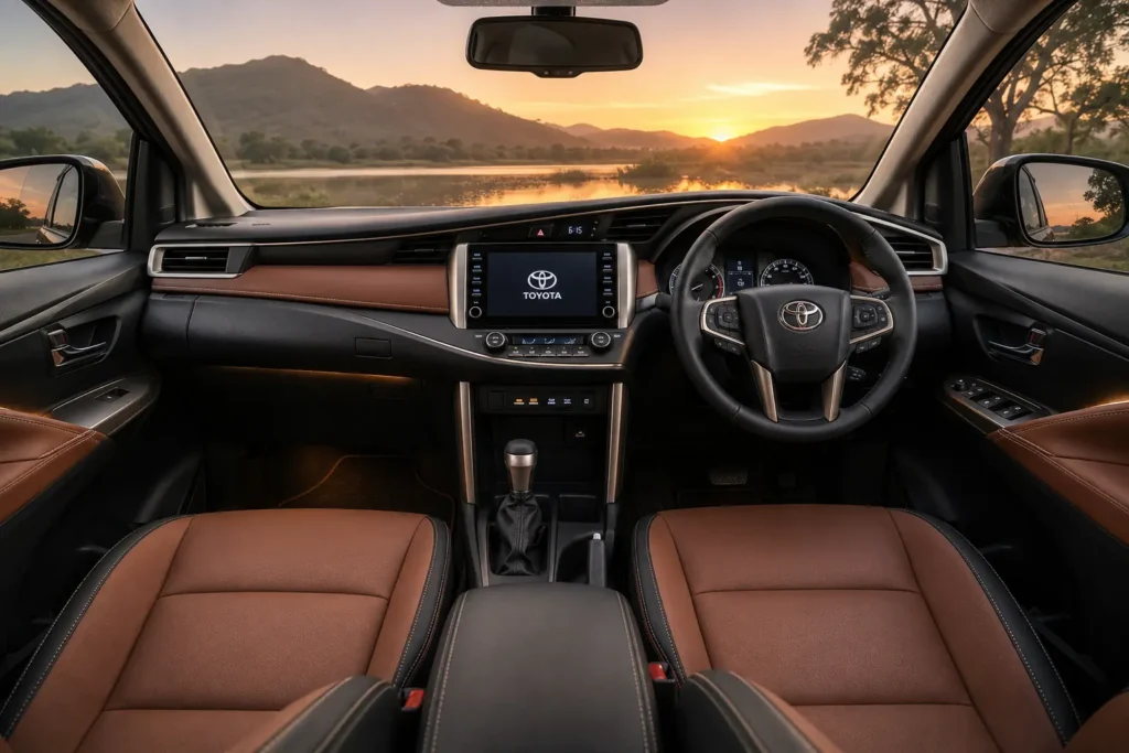 Premium Grace Copper dashboard and cabin inside Innova Crysta ZX