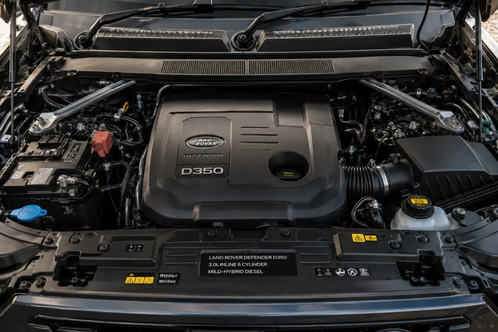 Land Rover Defender D350 mild-hybrid diesel engine under the hood