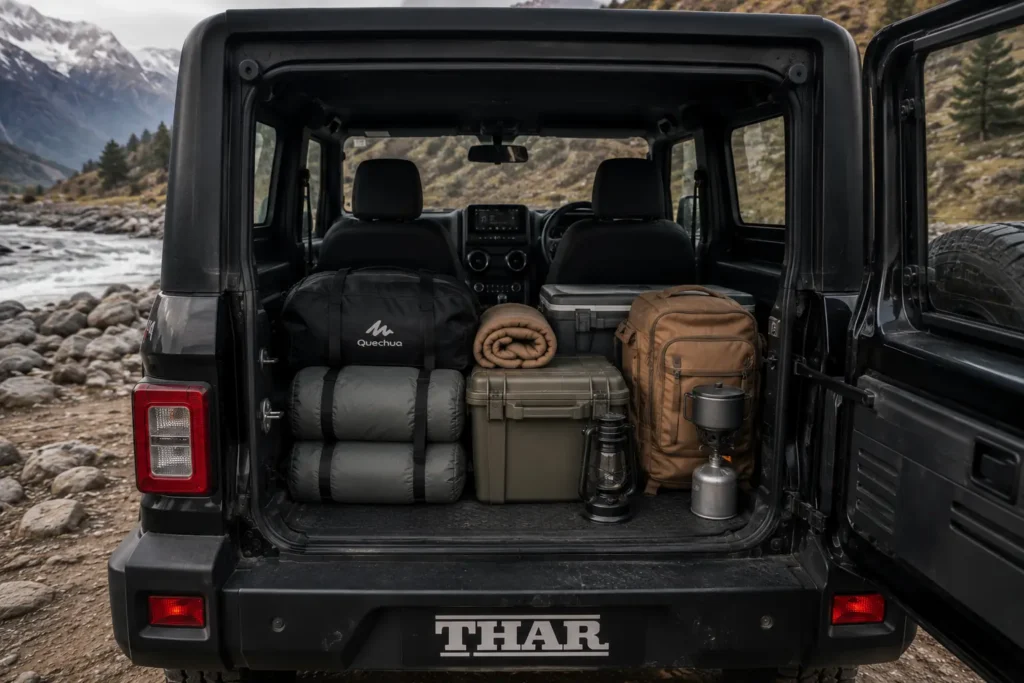 Mahindra Thar boot space and folding rear seats