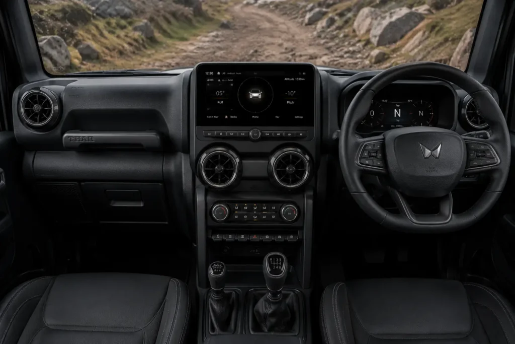 Mahindra Thar dashboard with 10.25-inch touchscreen infotainment system
