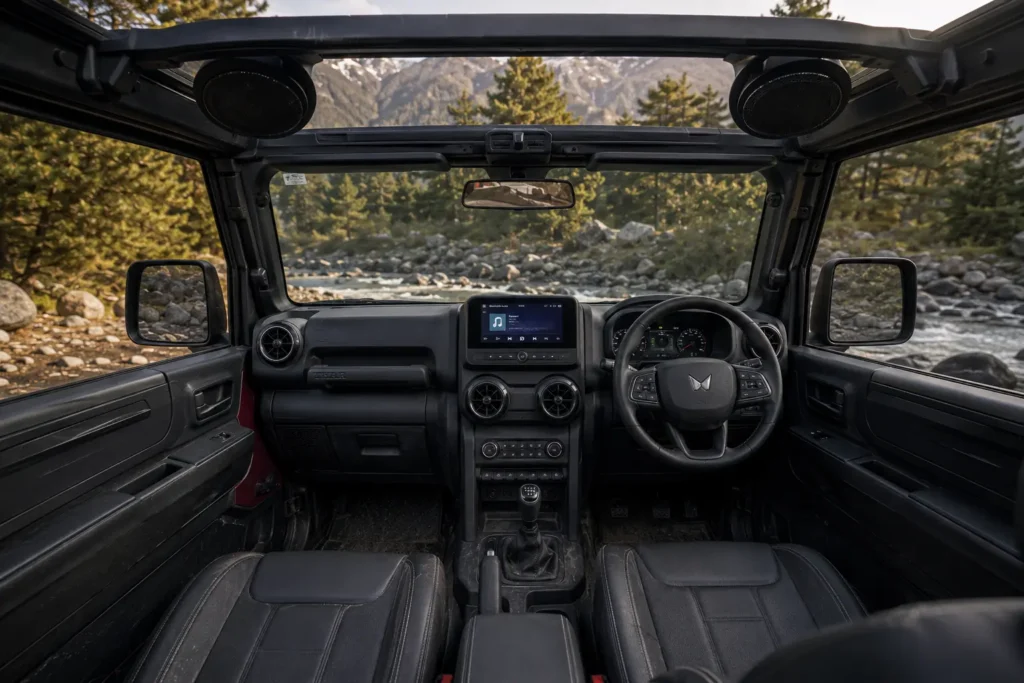 Water-resistant cabin and roof-mounted speakers in Mahindra Thar
