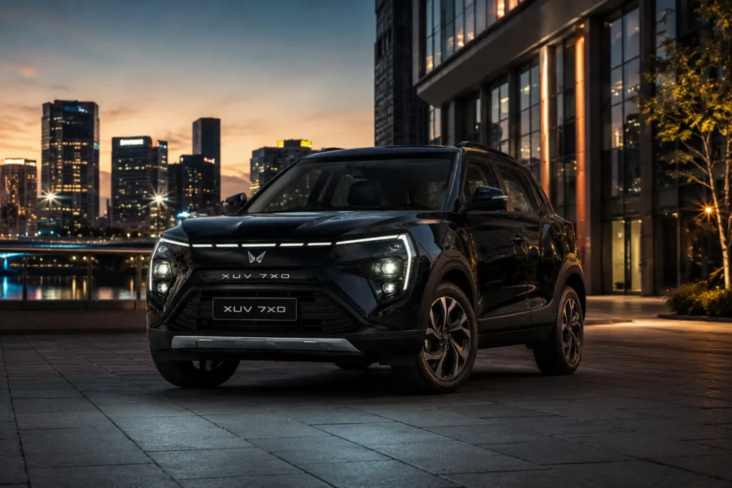Mahindra XUV 7XO flagship SUV exterior premium lifestyle view