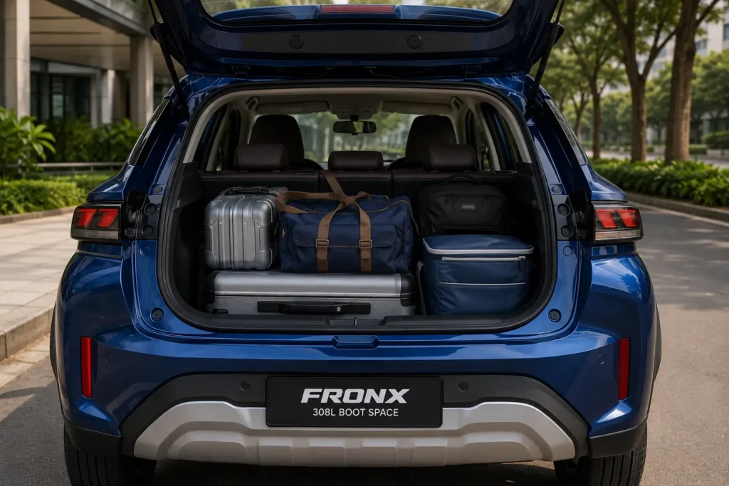 Fronx luggage compartment demonstrating available boot space for travel bags