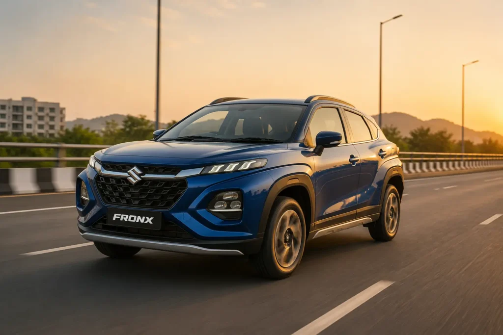 Maruti Suzuki Fronx on the highway highlighting ground clearance and driving dynamics