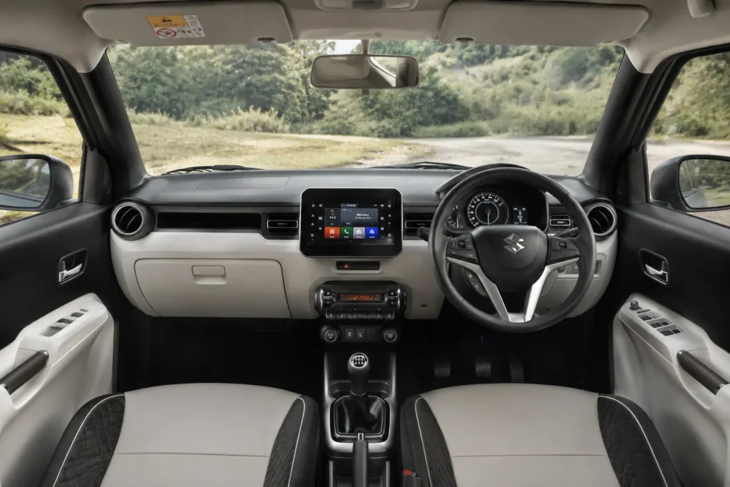 Maruti Ignis interior featuring SmartPlay touchscreen, dual-tone dashboard and elevated seating position