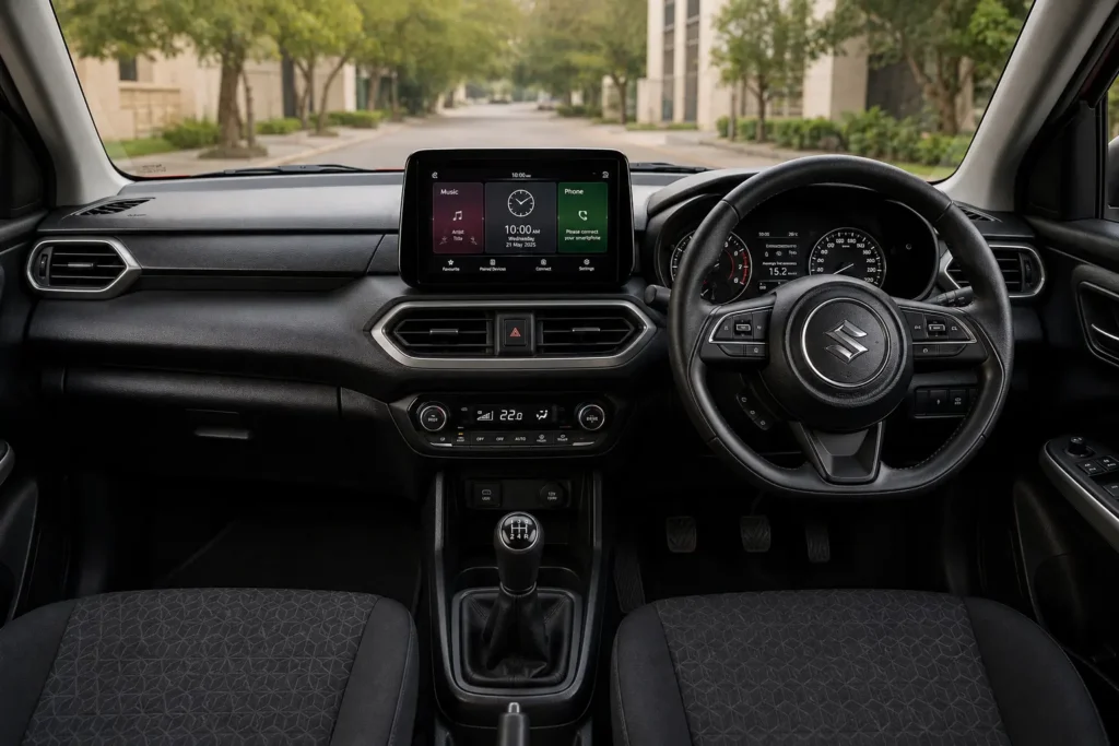 Maruti Swift touchscreen infotainment and modern dashboard
