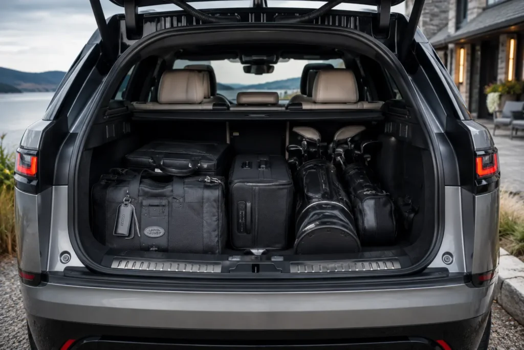 Range Rover Velar 673-litre luggage compartment with travel bags