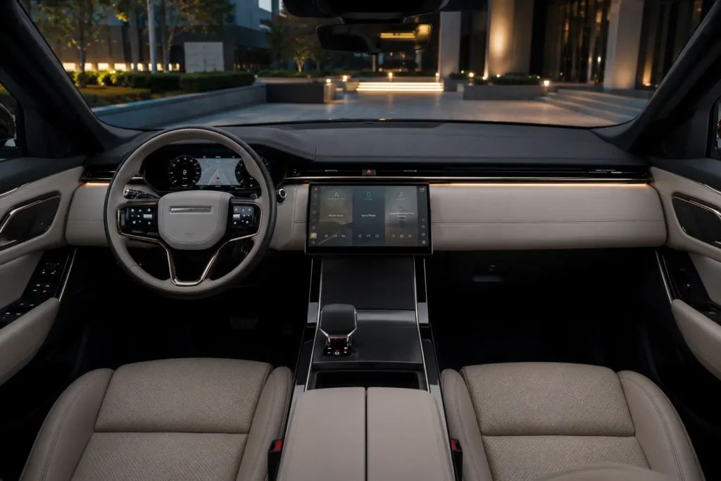 Range Rover Velar interior featuring 11.4-inch curved Pivi Pro touchscreen