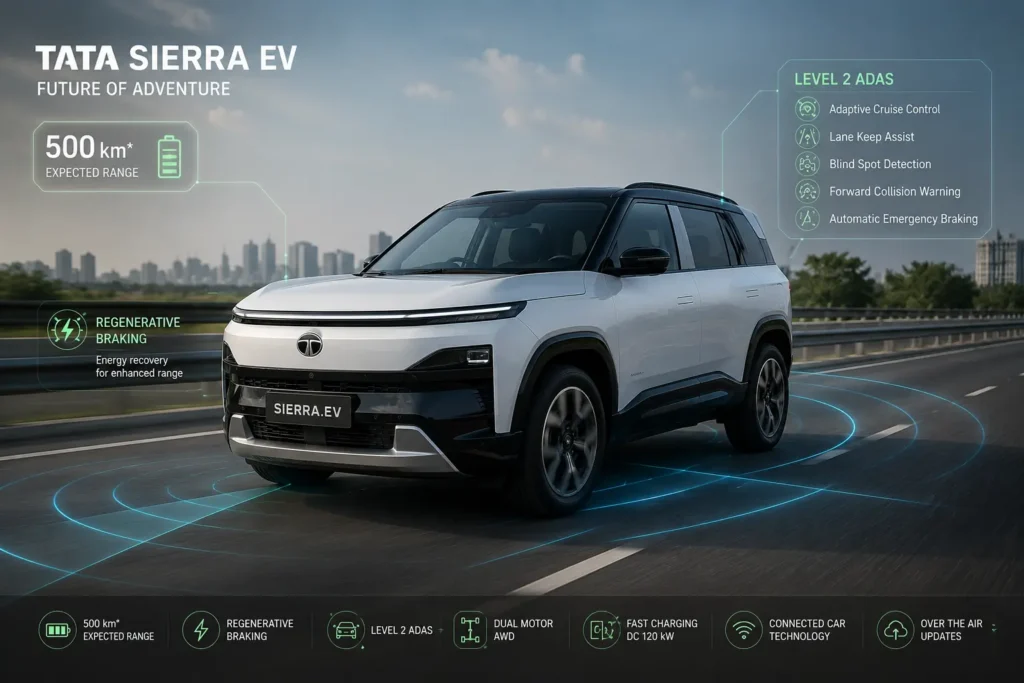 Tata Sierra EV expected range and Level 2 ADAS features