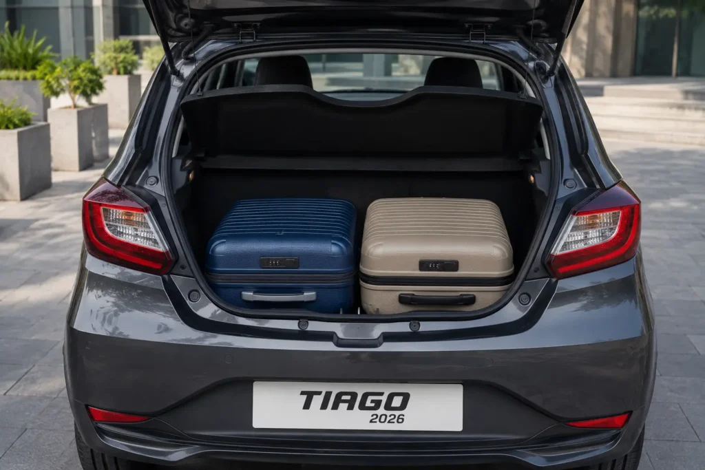 Tata Tiago Creative Plus boot space with luggage loaded for weekend travel