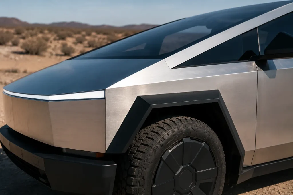 Tesla Cybertruck stainless steel exoskeleton design