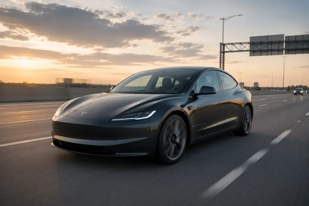Tesla Model 3 aerodynamic highway driving